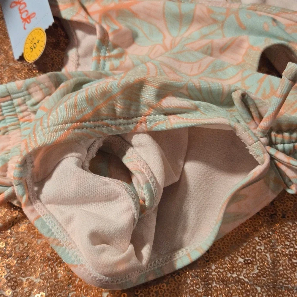 Cat & Jack Girls One Piece Swimsuit Palm Leaf Print Cutout‎ Sides Size 2T